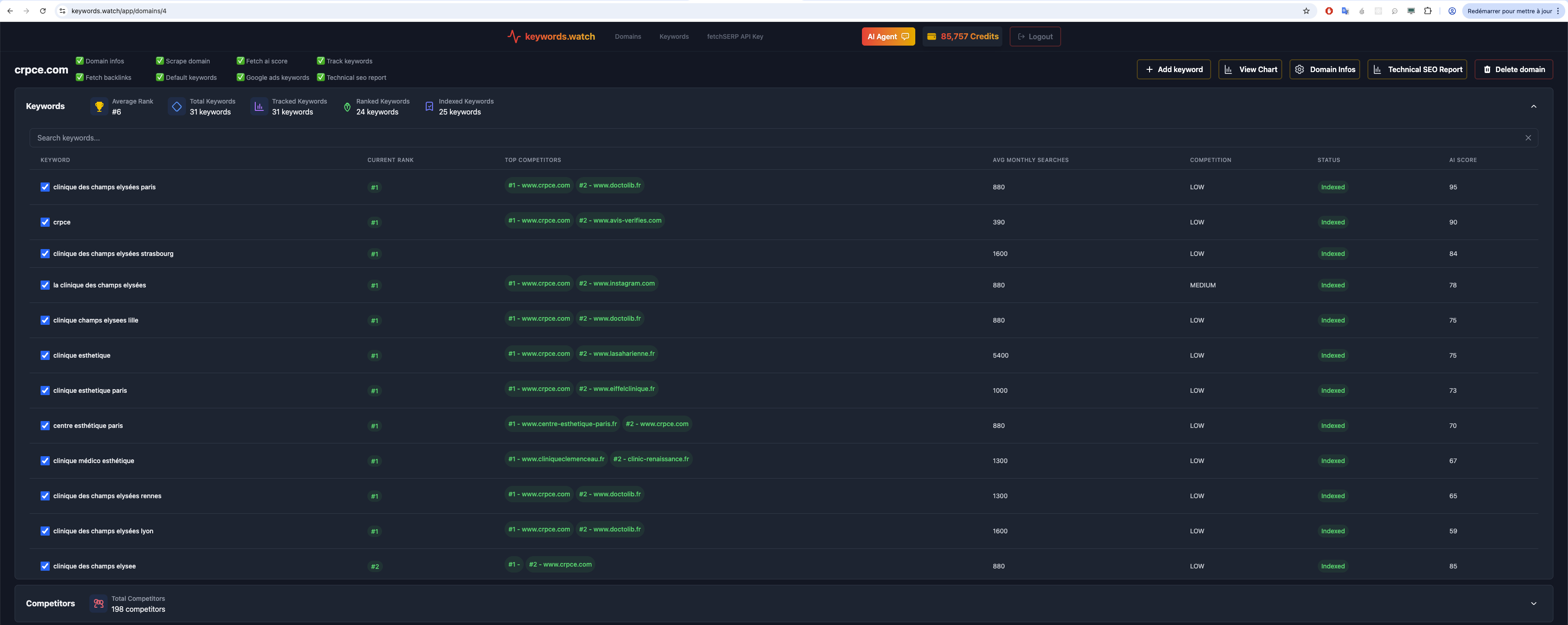 Keywords Watch UI screenshot